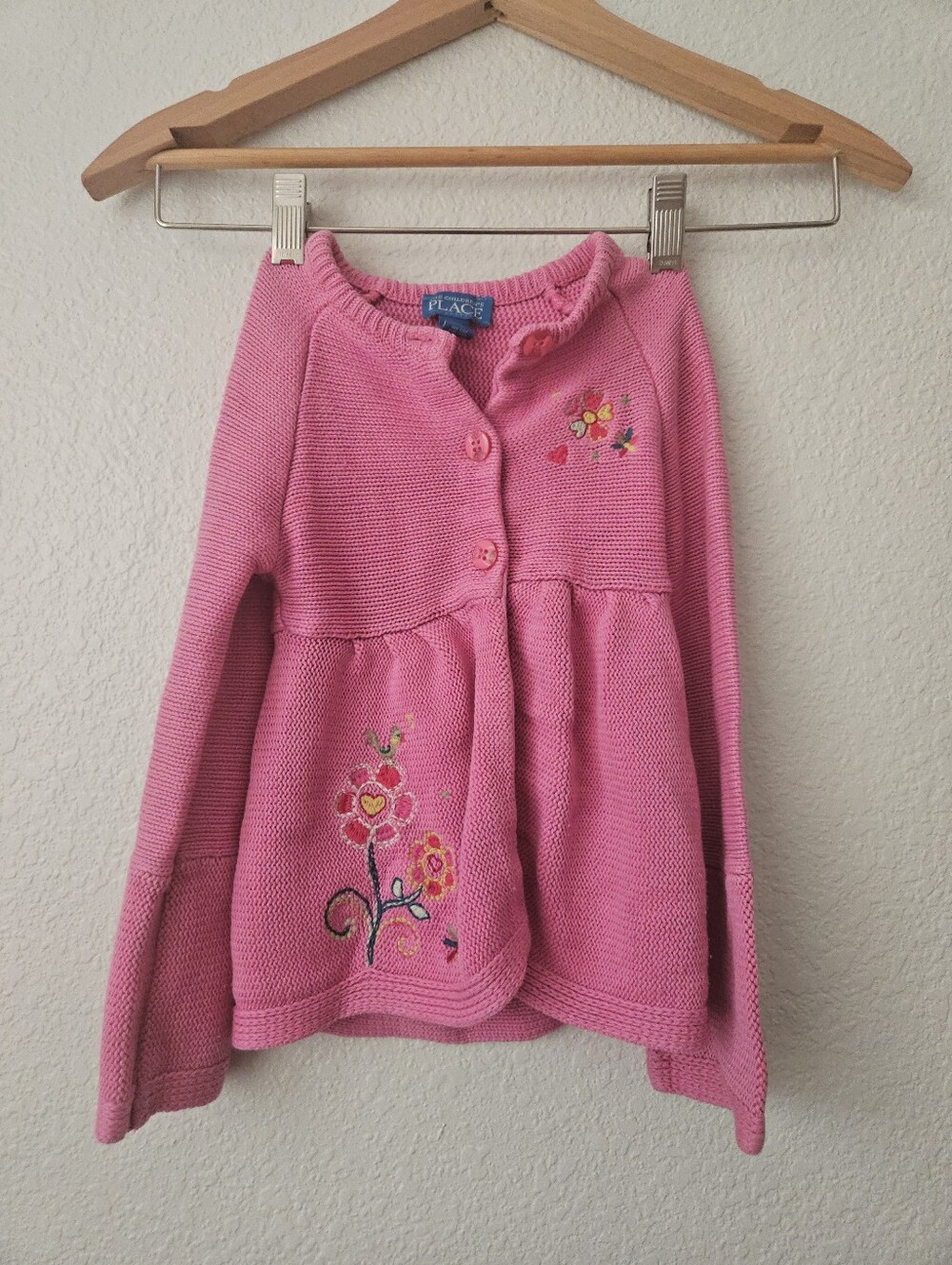 childrens place knit y2k floral embroidered pink cardigan 3t